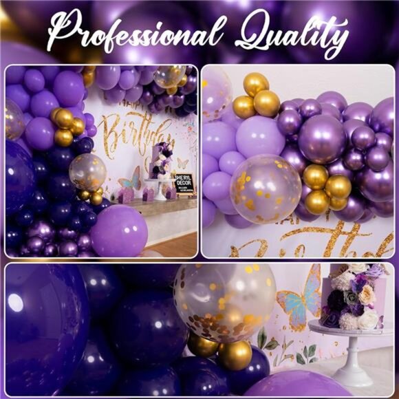 Purple and Gold Balloon Arch & Garland Kit –Small and Large Purple Gold Balloons - Picture 6 of 7